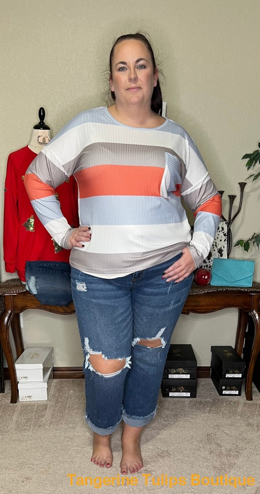 Fall Stripe Plus Tops