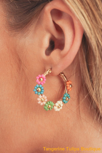 Flower Hoop Earrings