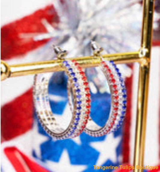 Patriotic Crystal Hoop Earrings
