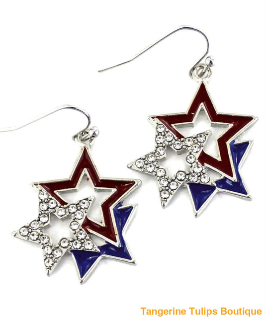 Patriotic Crystal Star Earrings