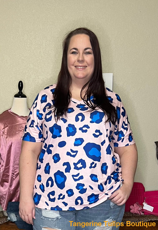 V-Neck Leopard Plus Tops